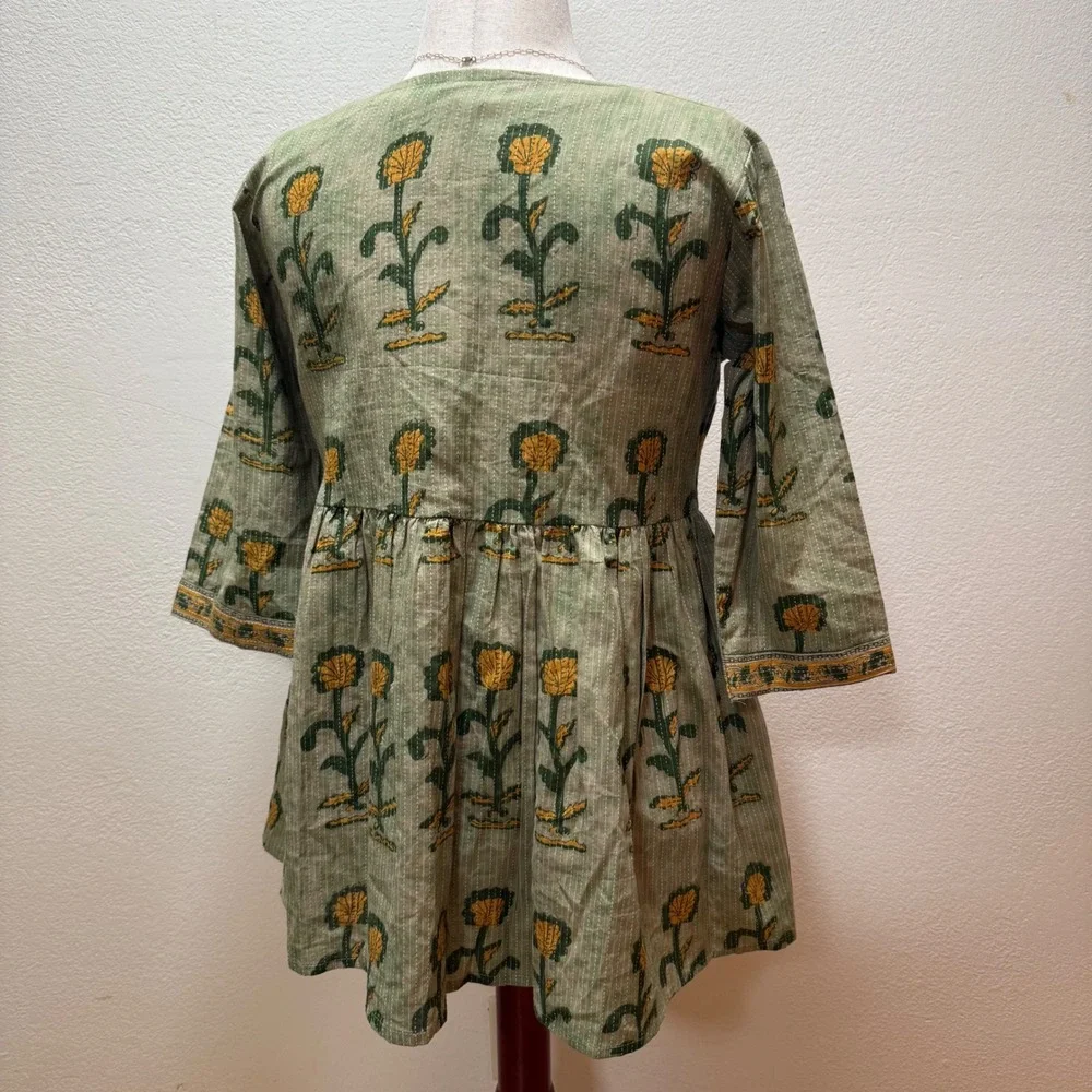 Nav Jeewan Babydoll Ethnic Boho Fusion Made India‎ Tunic Top Women Size Large 42